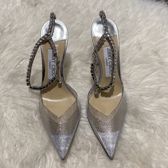 Jimmy Choo Saeda 100 glitter plexi &‎ leather pump size 36.5EU - Picture 13 of 13